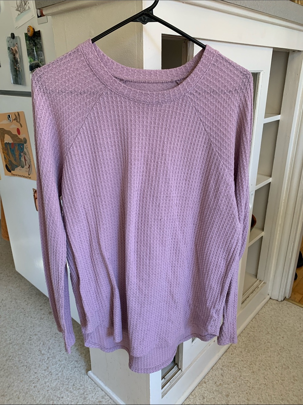 Waffle Knit Long Sleeve Top - Lavender